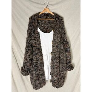 Chunky Knit Marled Wool Blend Cardigan Oversized Multicolored Women's Size XL+